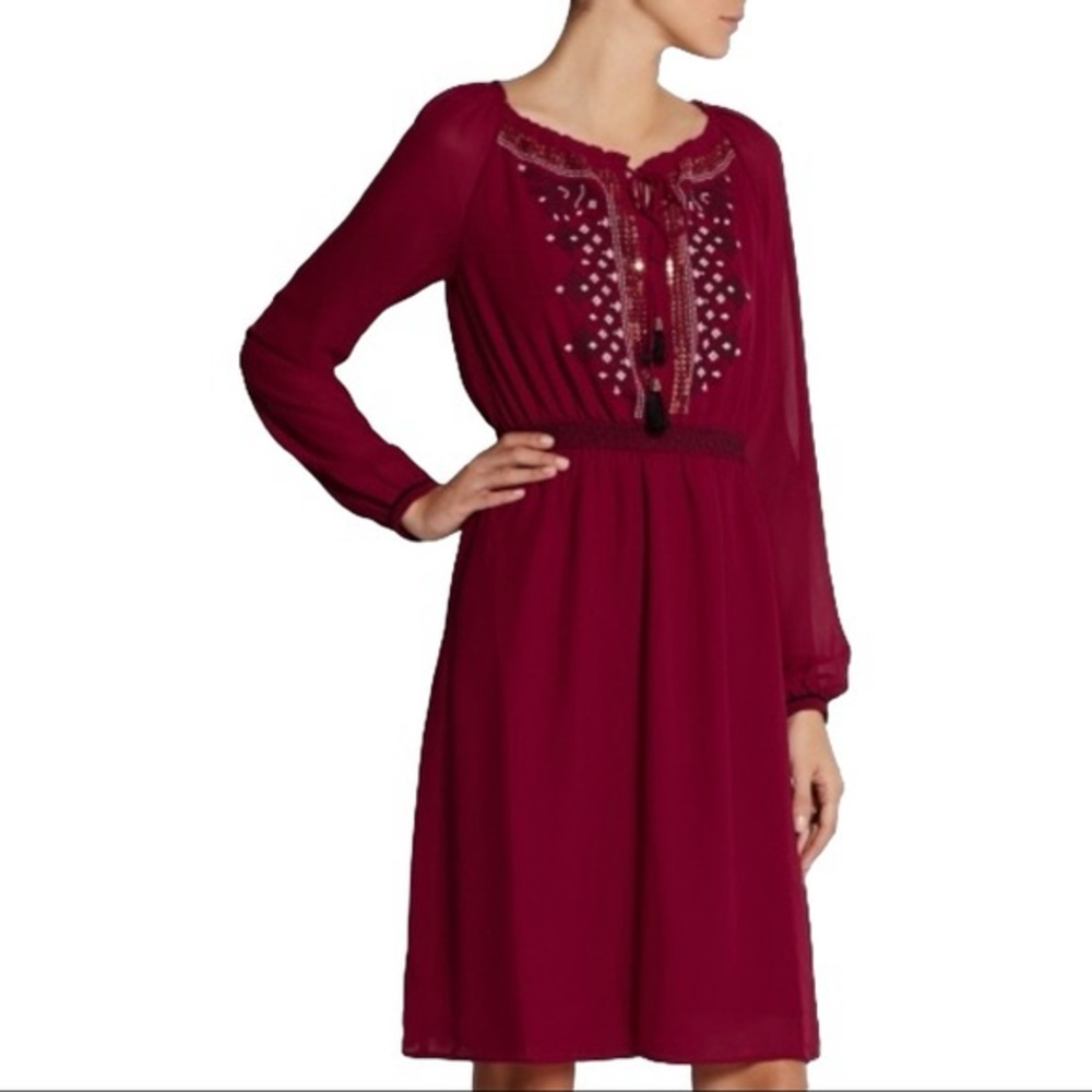 Altuzarra Burgundy Embroidered Boho Dress